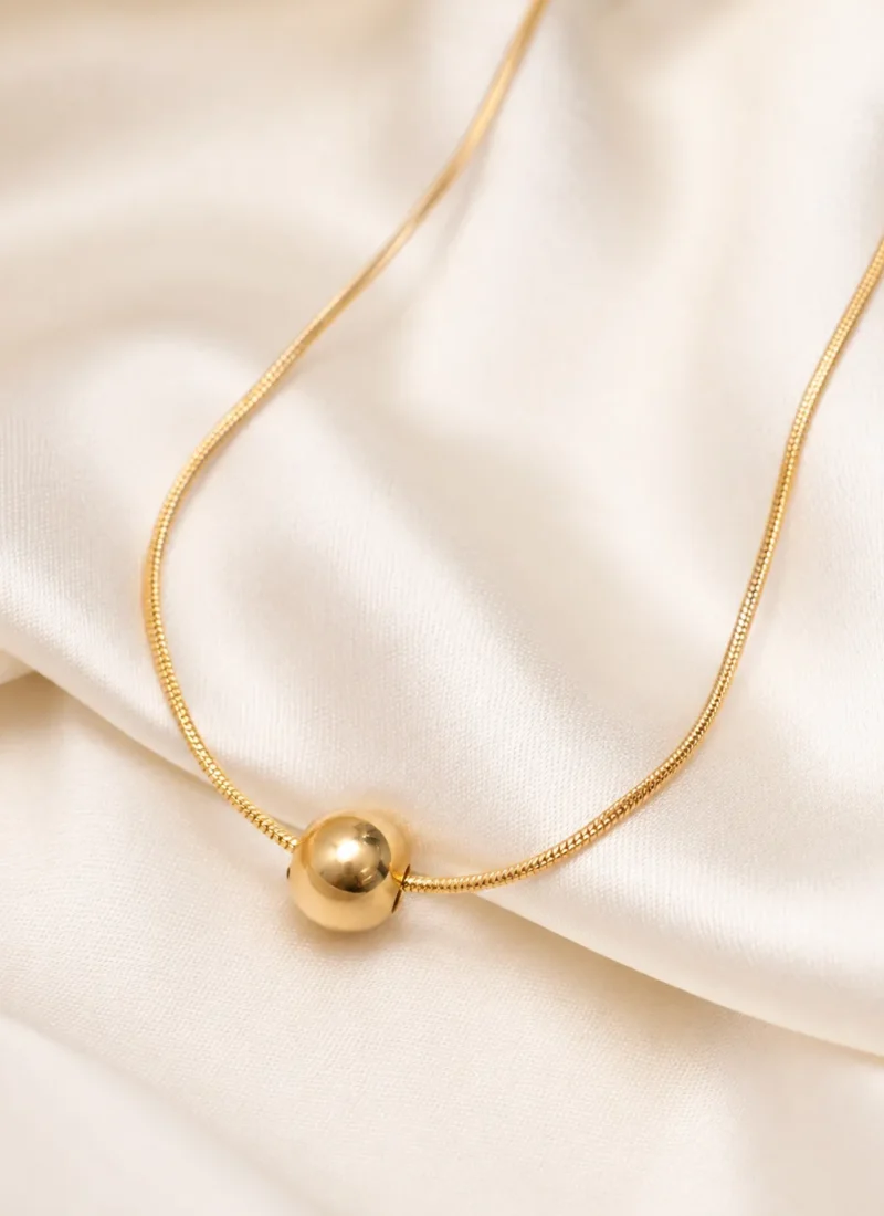 Golden Orbit Necklace with Polished Gold Sphere Pendant