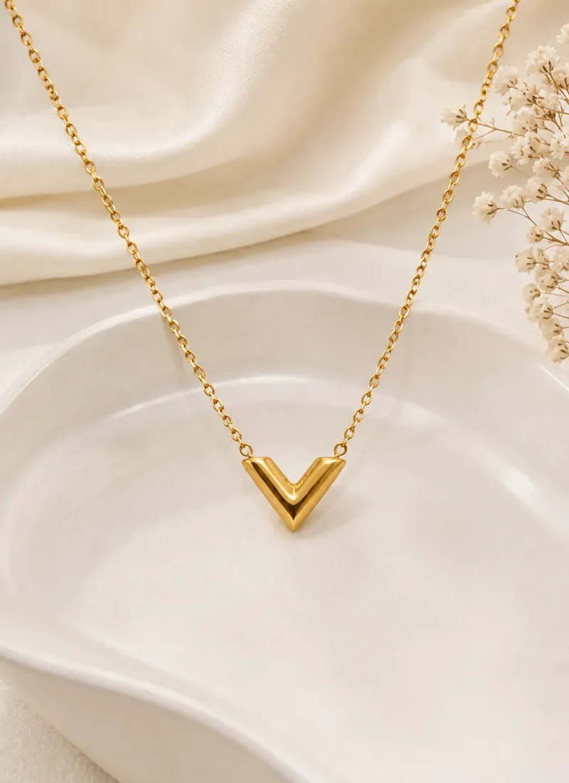 Golden V-Shape Minimal Pendant Necklace with Gold Chain