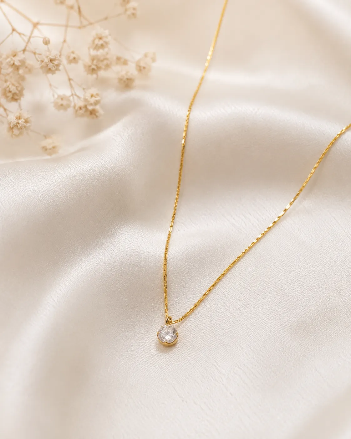 Tiny Silver Stone Necklace Tiny Silver Stone Necklace with Round Crystal Pendant