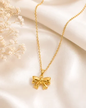 Gold Bow Necklace with Elegant Bow Pendant