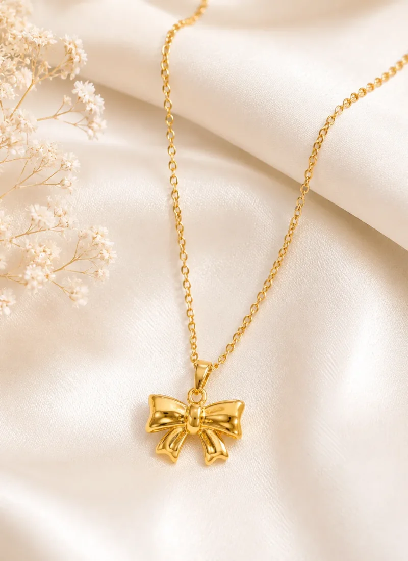Gold Bow Necklace with Elegant Bow Pendant