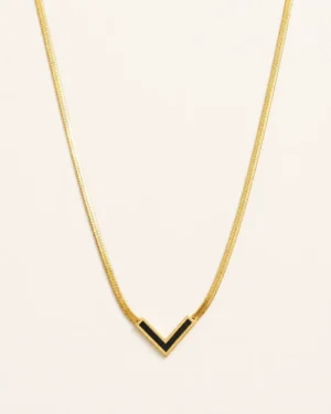 Black V-Shape 18K Gold Finish Pendant Necklace - Image 2