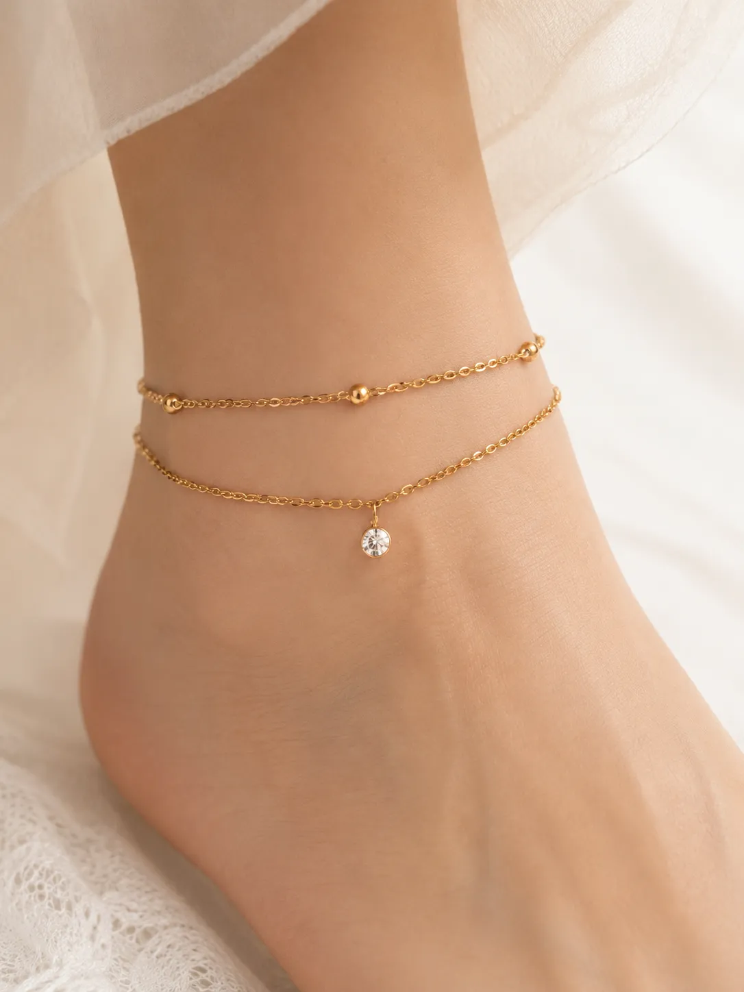 Starlight Layered Gold Anklet Starlight Layered Gold Anklet with Crystal Charm for Women