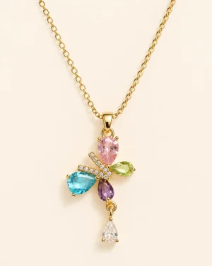 18k Gold Plated Butterfly Blossom Crystal Neckchain - Image 2