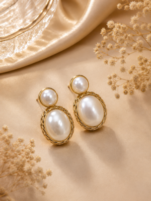 Royal Pearl Oval Stud Earrings - Image 3