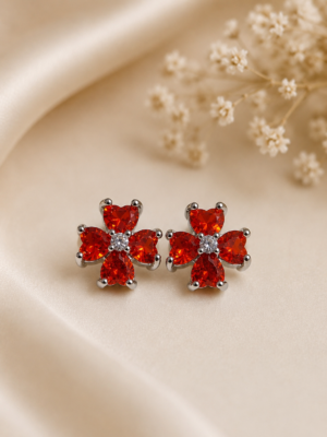 Scarlet Bloom Crystal Stud Earrings with 925 Sterling Silver Posts