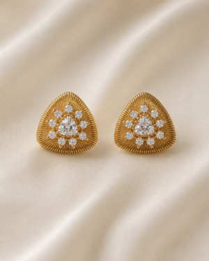 Gold Crystal Triangle Stud Earrings with Sparkling Crystal Center