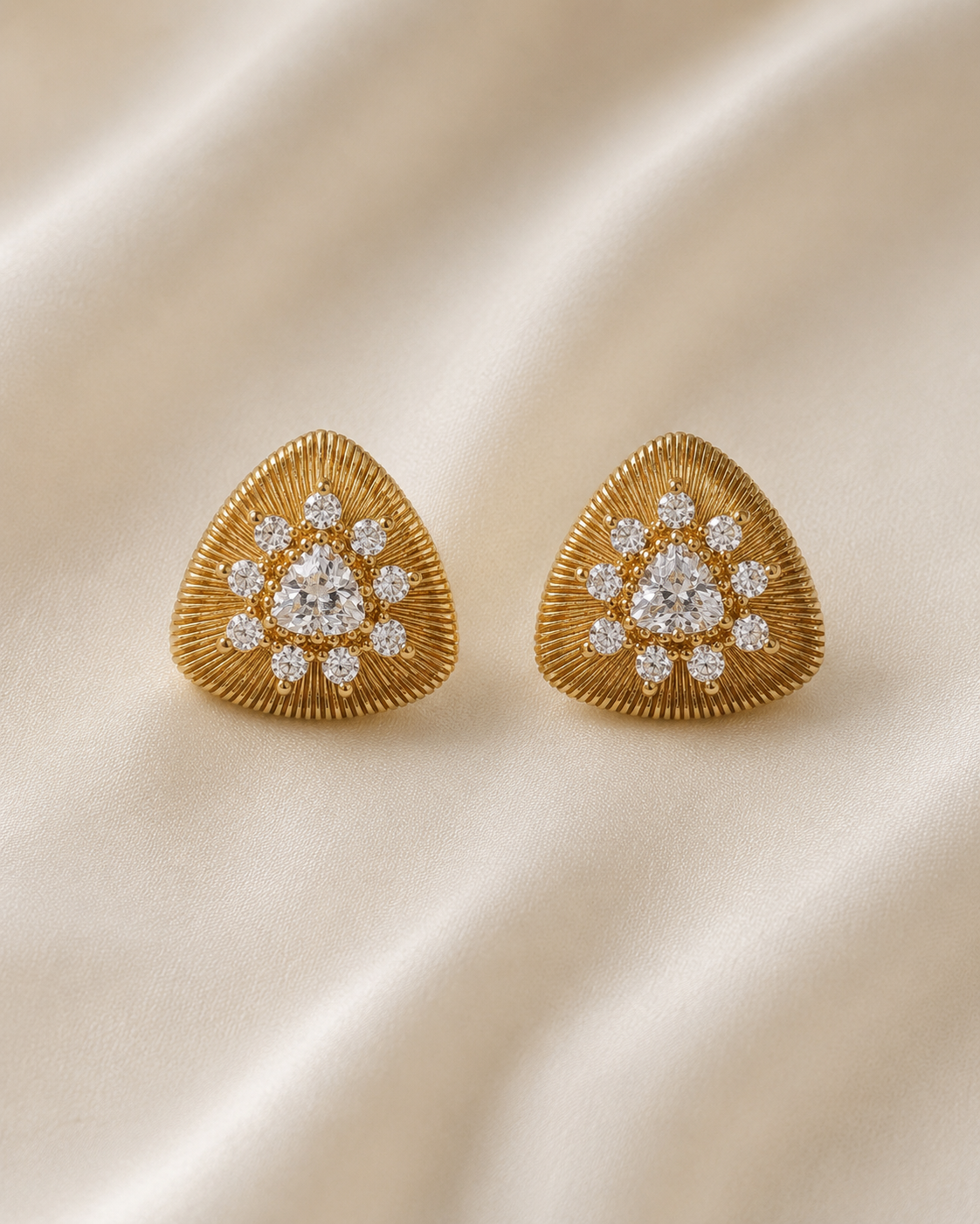 Gold Crystal Triangle Studs Gold Crystal Triangle Stud Earrings with Sparkling Crystal Center