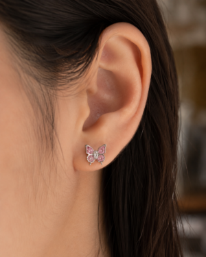 Rosalie Pink Crystal Butterfly Stud Earrings - Image 2