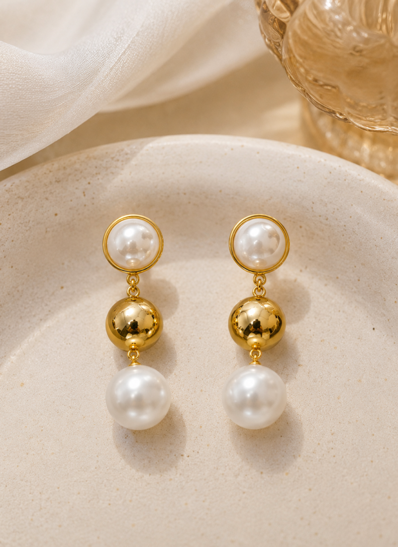 Elegant Gold and Pearl Drop Earrings for Women