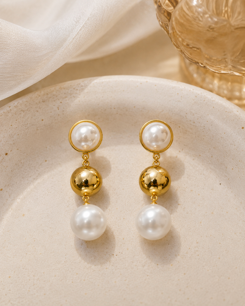 Elegant Gold and Pearl Drop Earrings for Women