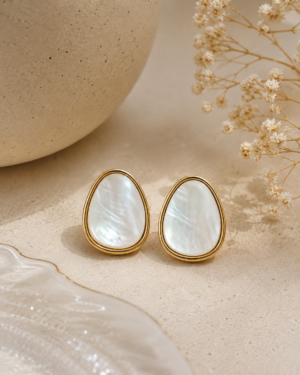Minimalist White Shell Gold Studs - Image 3