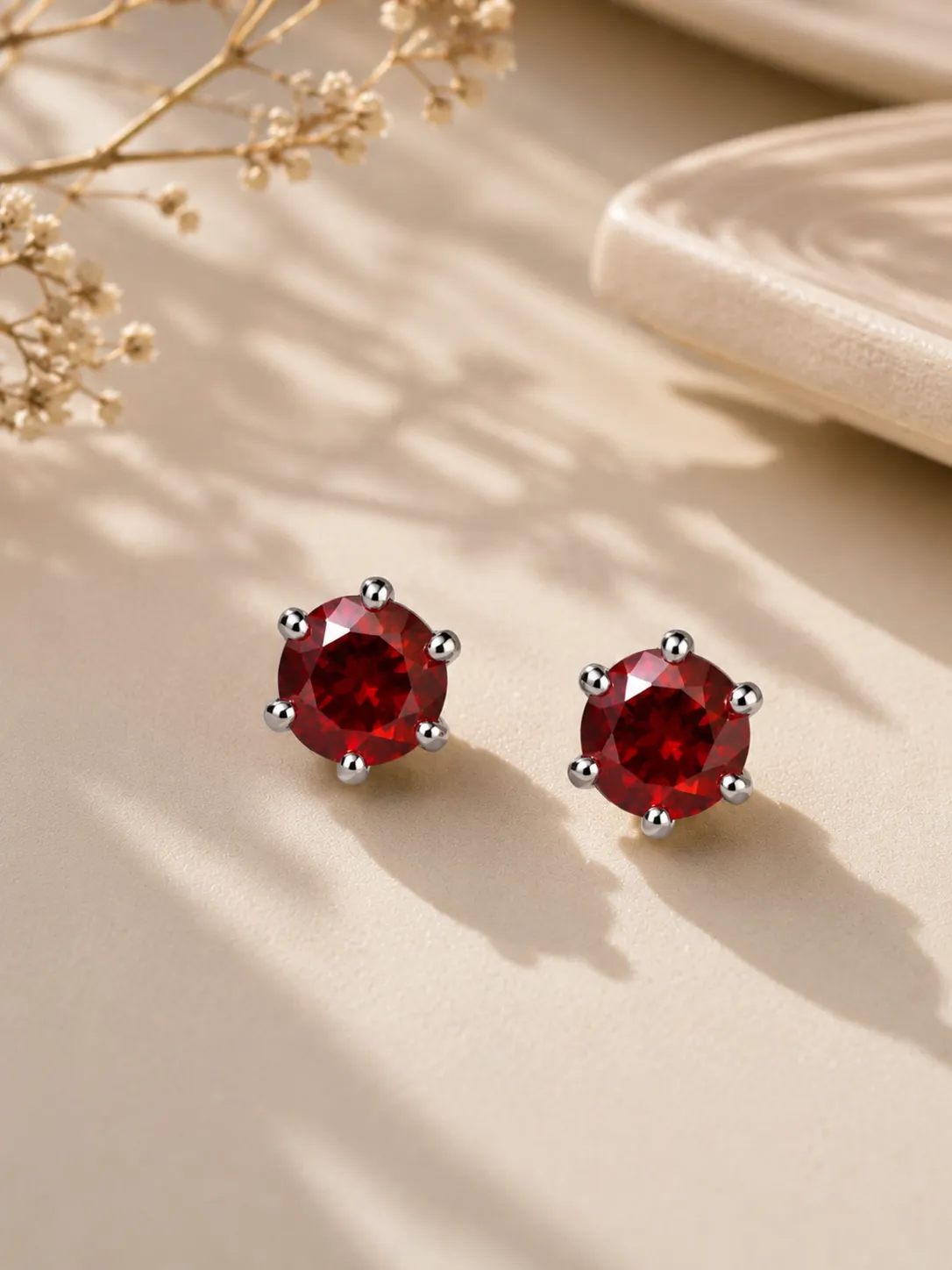 Crystal Red Stone Studs Crystal Red Stone Stud Earrings with 925 Sterling Silver Posts