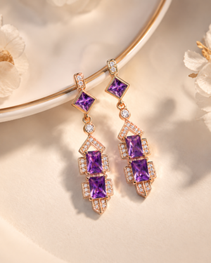 Luxe Purple Princess Cut Crystal Drop Earrings