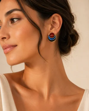 Blue & Red Enamel Earrings - Image 2