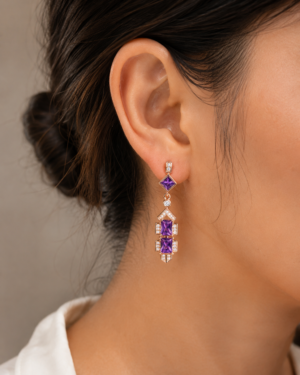 Luxe Purple Princess Cut Earrings - Image 2