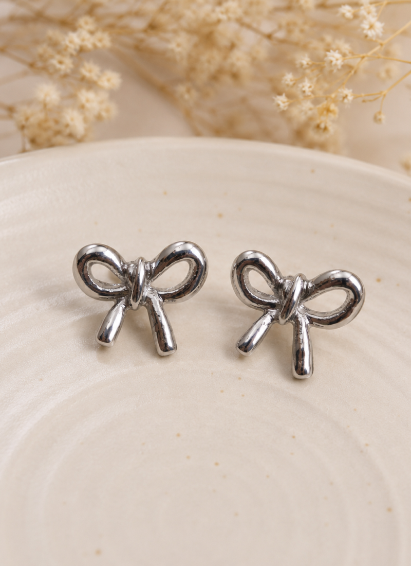 Silver Minimalist Bow Stud Earrings