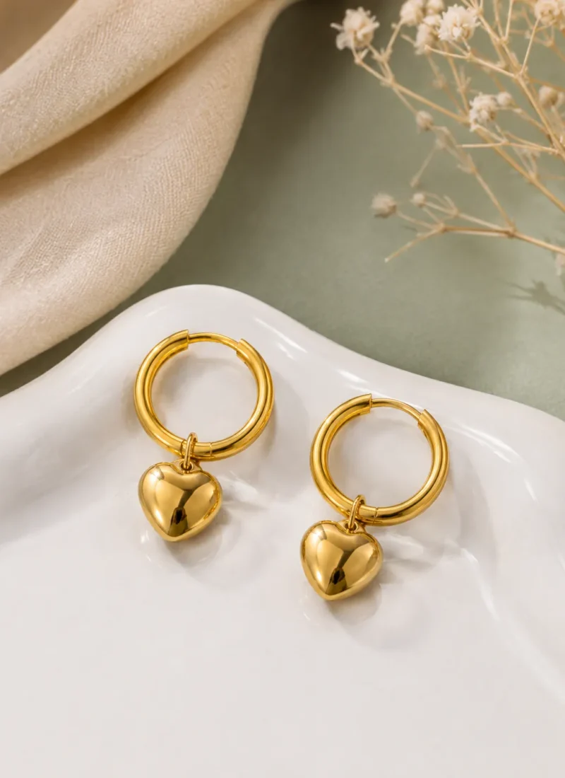 Liora Heart Charm Gold Hoop Earrings for Women