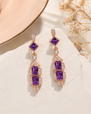Luxe Purple Princess Cut Earrings - Image 3