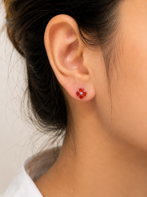 Scarlet Bloom Crystal Stud Earrings - Image 2