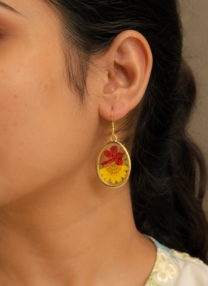 Sunflower Bloom Resin Earrings with Real Pressed Flowers