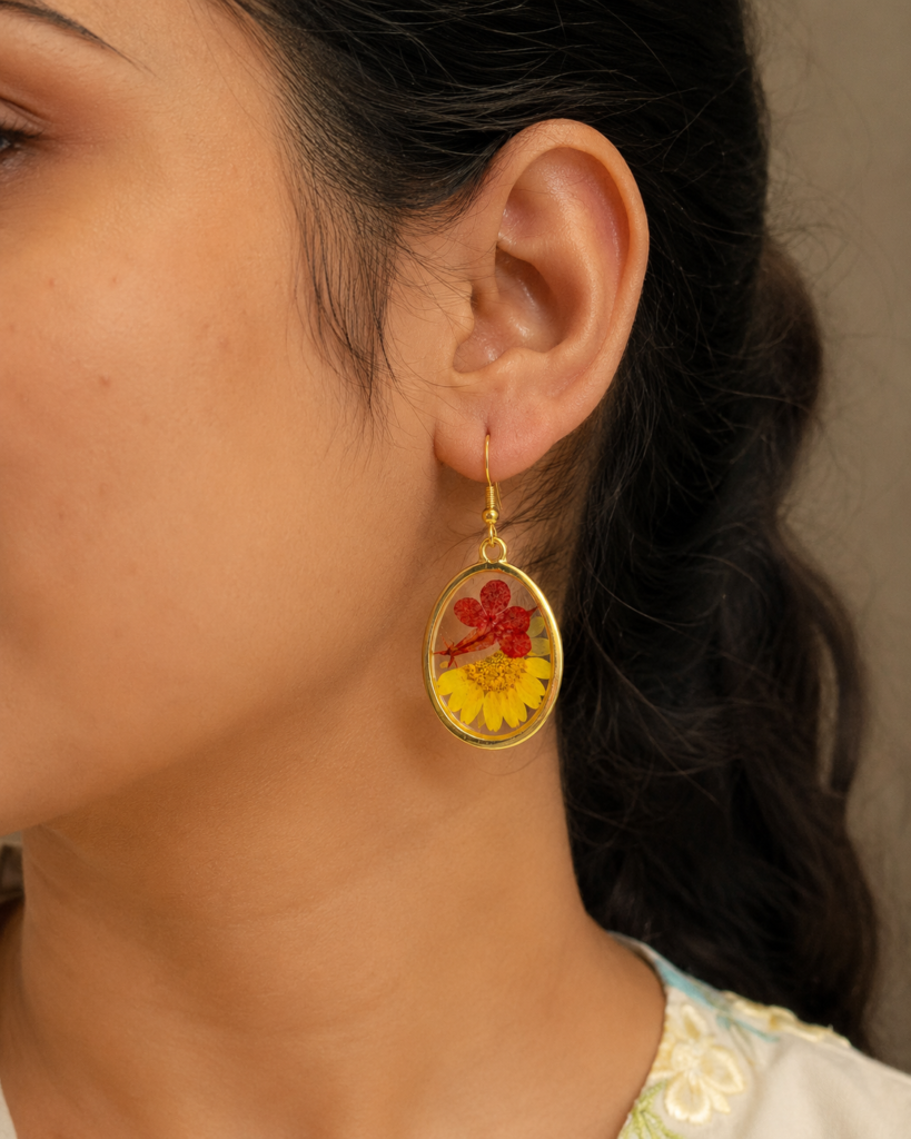 Sunflower Bloom Resin Earrings with Real Pressed Flowers