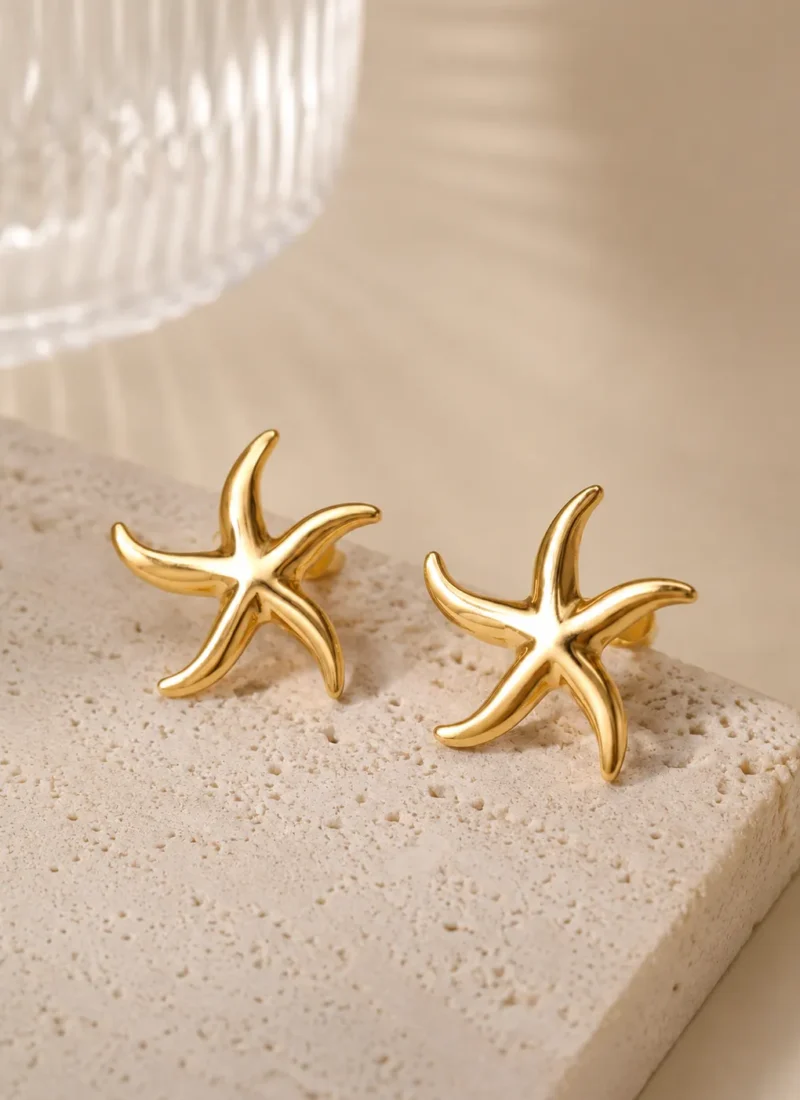 Ocean Muse Gold Starfish Stud Earrings for Women