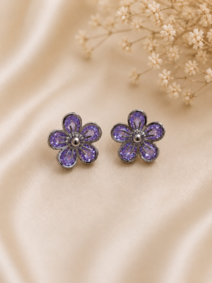 Lavender Blossom Crystal Stud Earrings with 925 Sterling Silver Posts