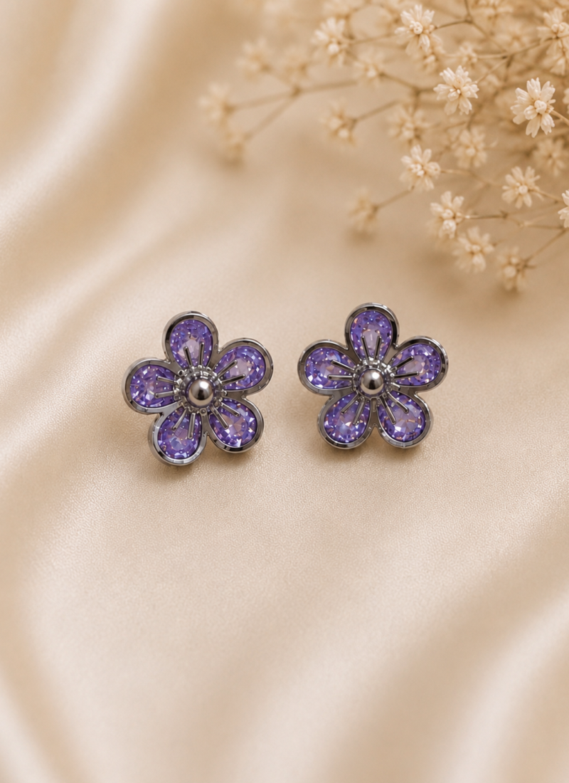 Lavender Blossom Crystal Stud Earrings with 925 Sterling Silver Posts