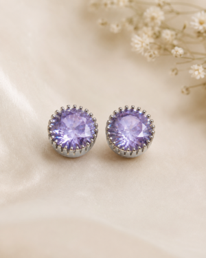 Amethyst Round Crystal Stud Earrings with 925 Sterling Silver Posts