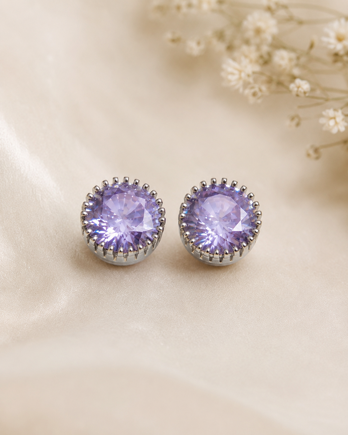 Amethyst Round Crystal Stud Earrings Amethyst Round Crystal Stud Earrings with 925 Sterling Silver Posts