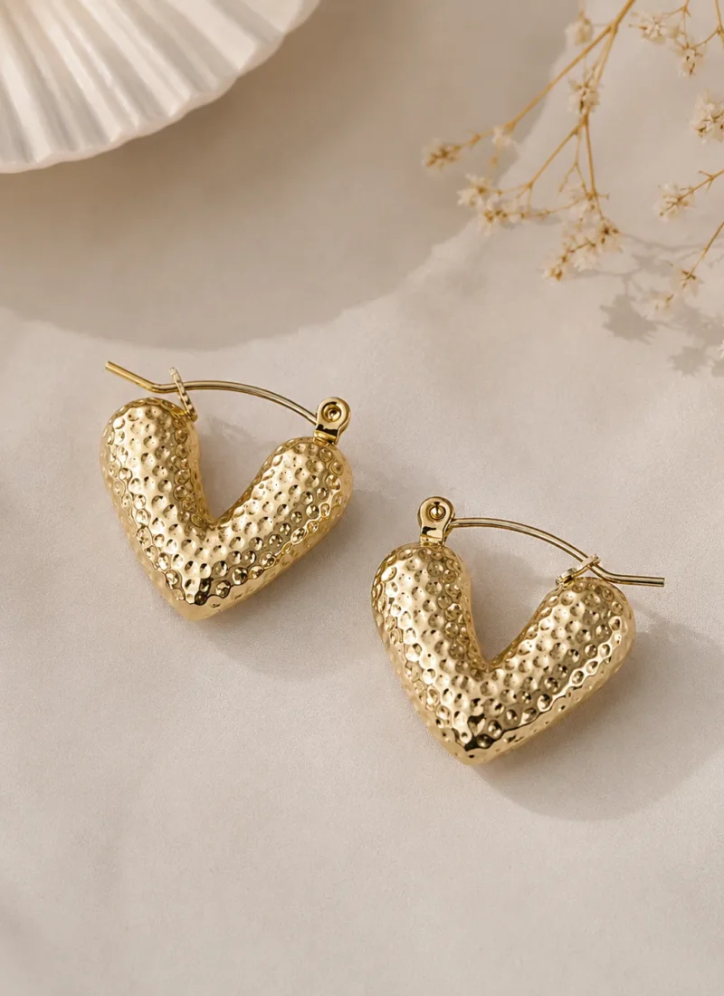 Nyra Textured Heart Hoop Gold Earrings for Women