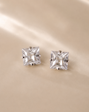 Luna Square Crystal Stud Earrings with 925 Sterling Silver Posts for Women