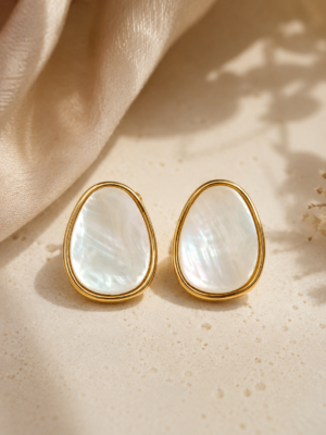 Minimalist White Shell Gold Stud Earrings