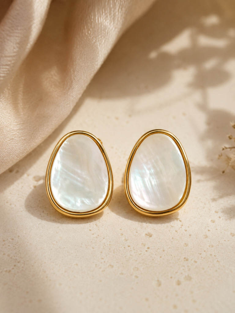 Minimalist White Shell Gold Stud Earrings