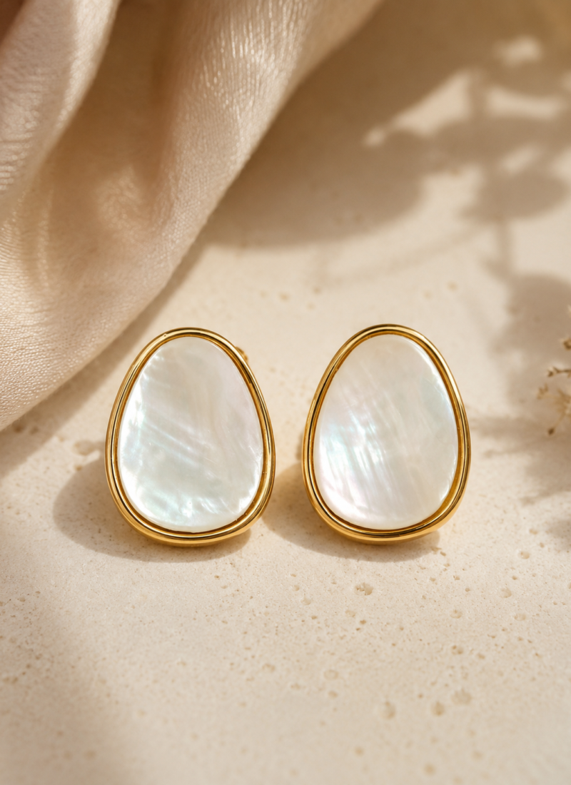 Minimalist White Shell Gold Stud Earrings