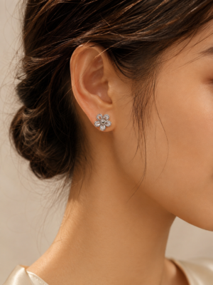 Azure Blossom Crystal Stud Earrings - Image 2