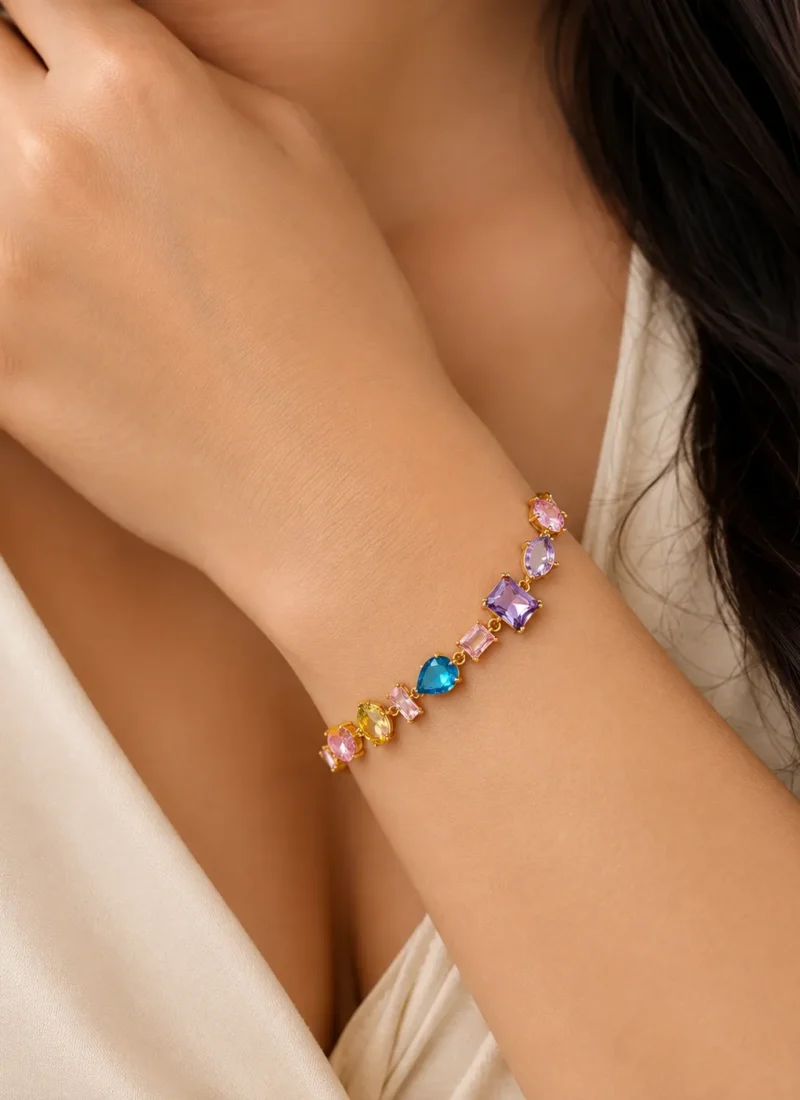 Aurora Multicolor Crystal Gold Bracelet for Women