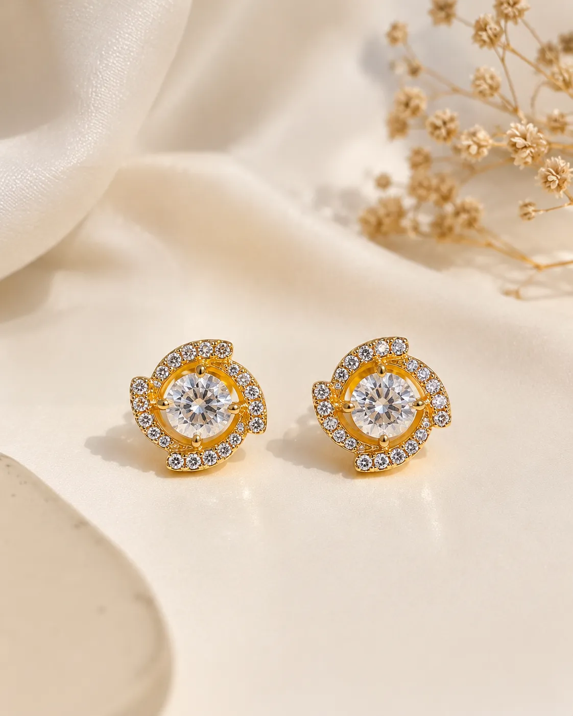 Golden Crystal Halo Studs Golden Crystal Halo Stud Earrings with 925 Sterling Silver Posts