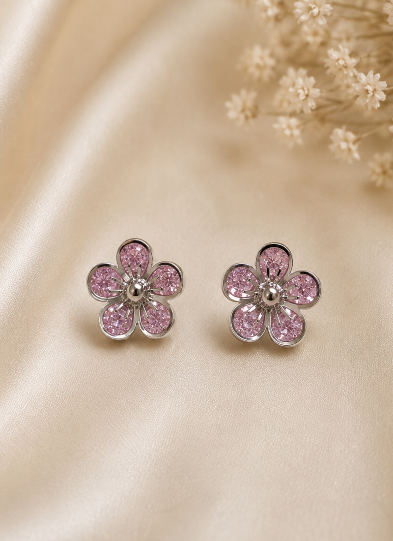 Blush Blossom Crystal Stud Earrings with 925 Sterling Silver Posts