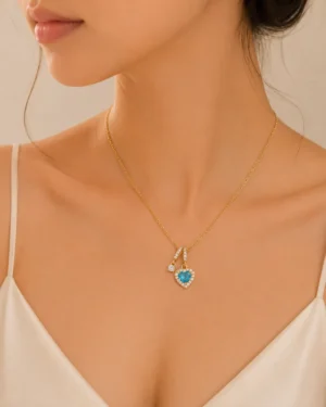 Blue Crystal Heart Pendant Neckchain - Image 2