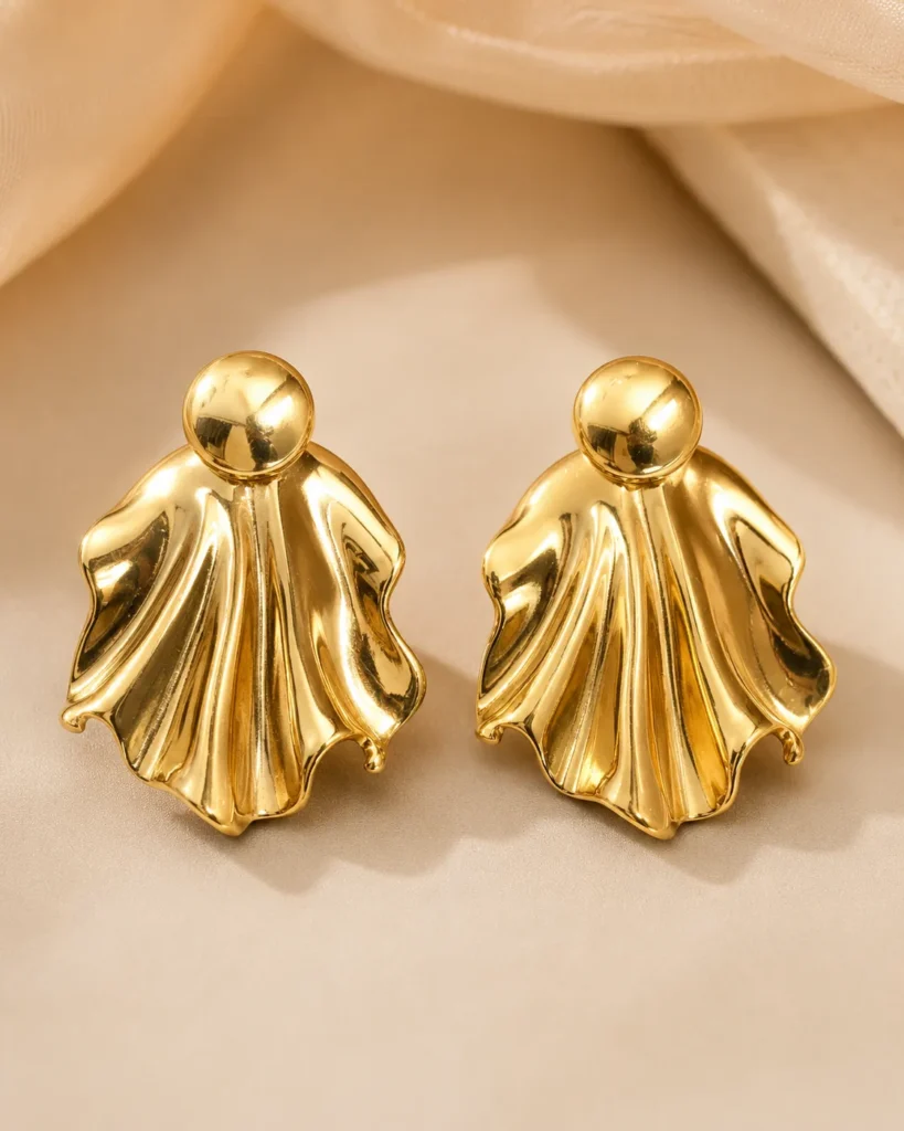 Veloura Sculpted Fan Gold Earrings for Women