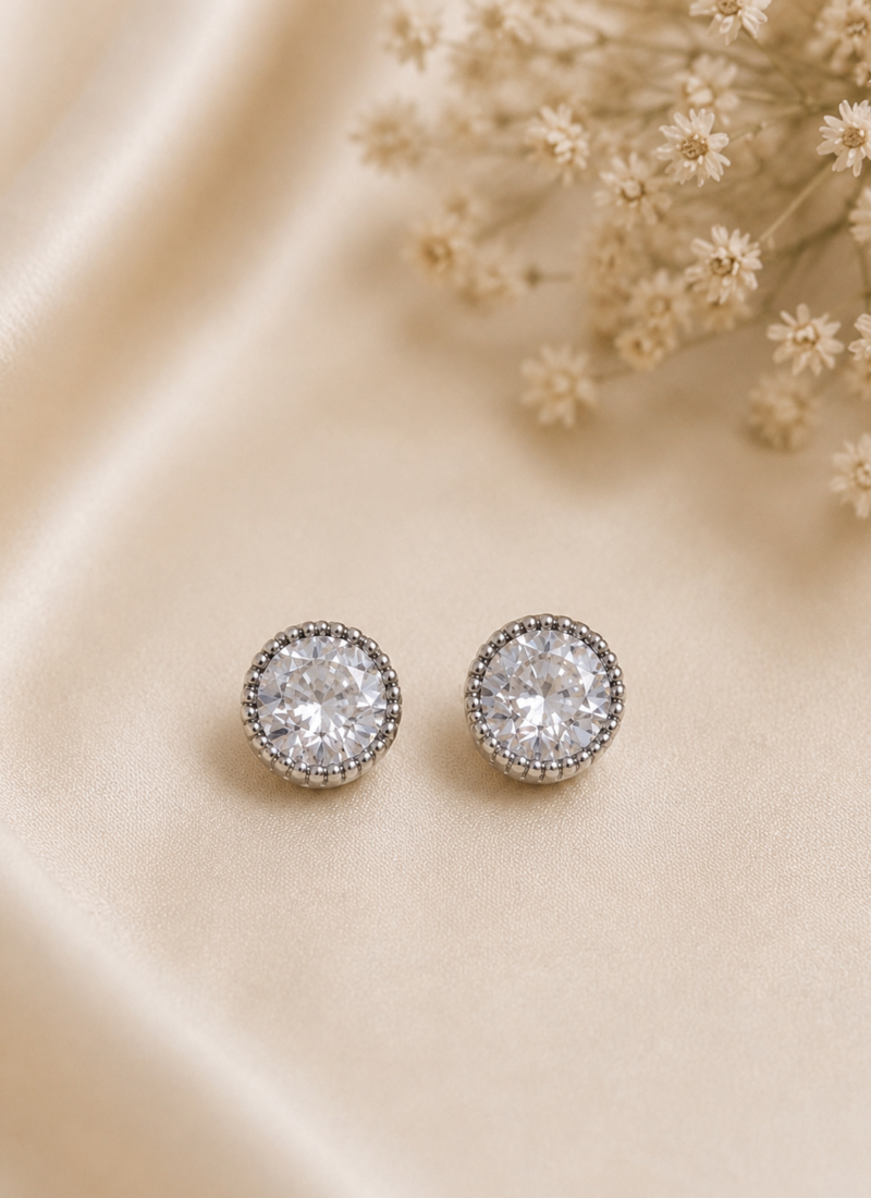 Celeste Halo Crystal Stud Earrings with 925 Sterling Silver Posts