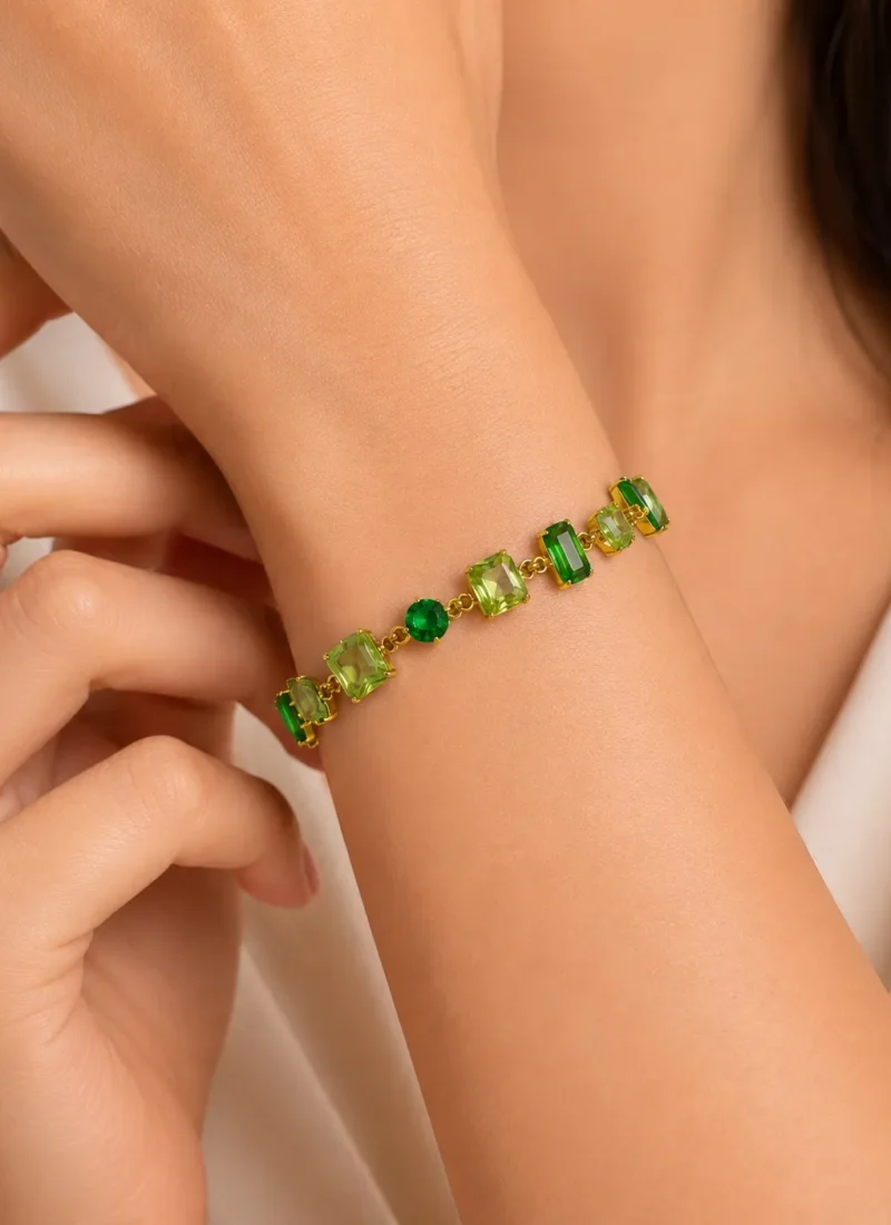 Emerald Mosaic Crystal Gold Bracelet for Women