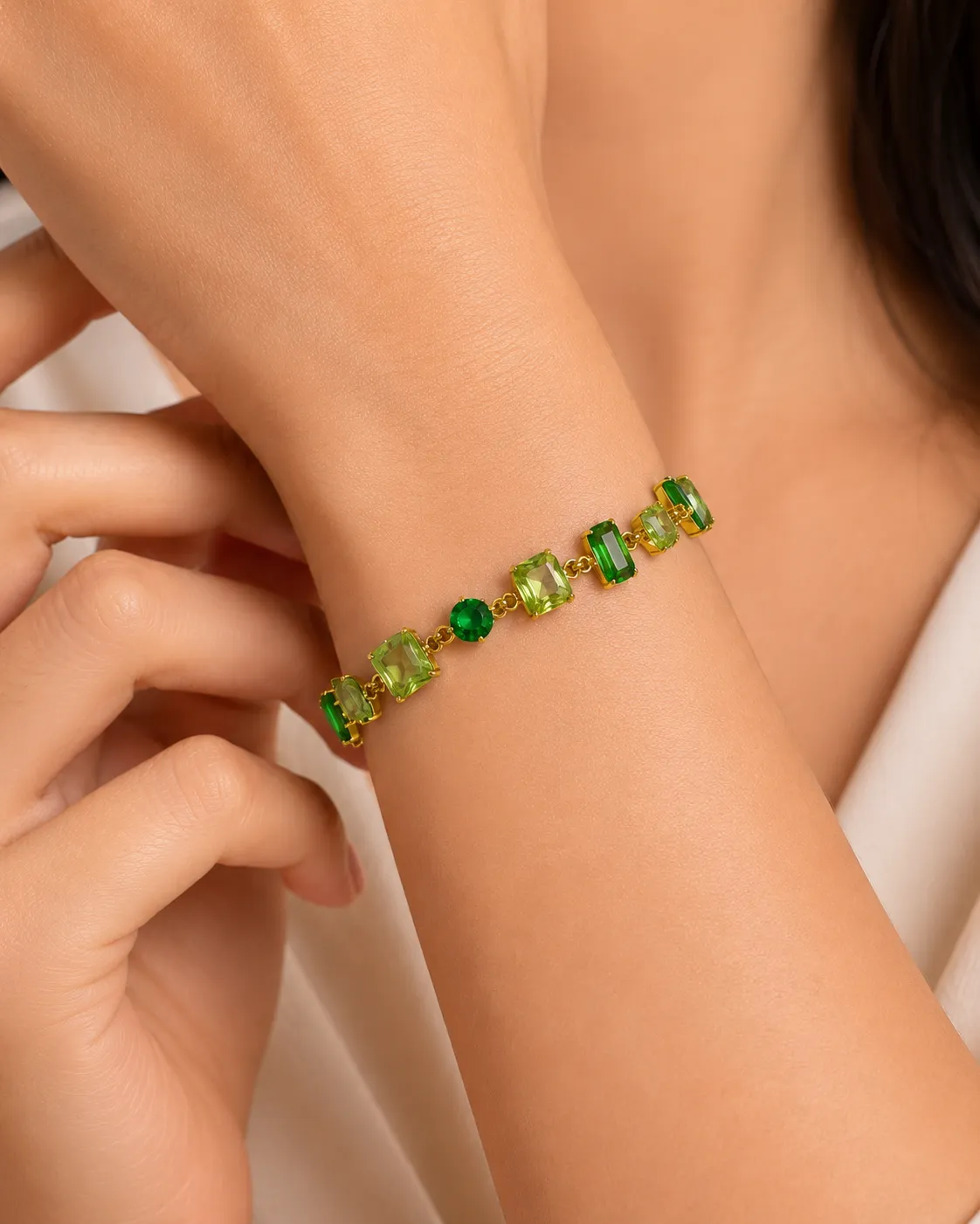 Emerald Mosaic Crystal Bracelet Emerald Mosaic Crystal Gold Bracelet for Women