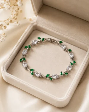 Emerald Dew Crystal Silver Bracelet with Clear Crystals for Women