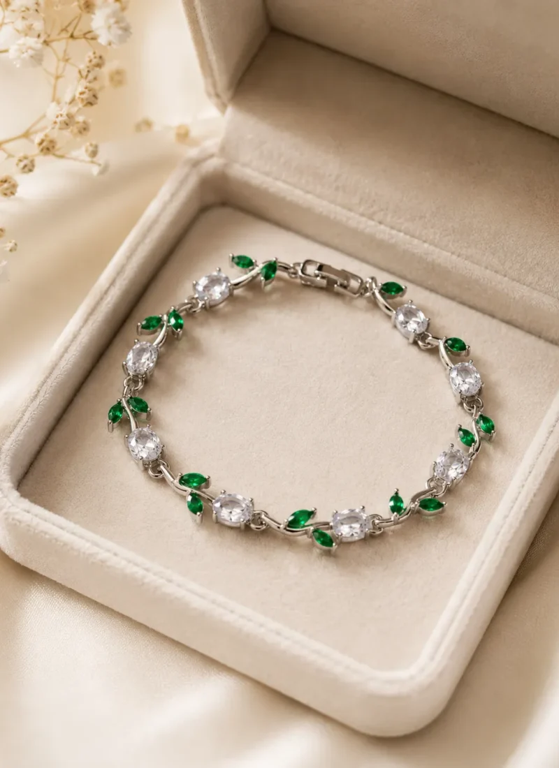 Emerald Dew Crystal Silver Bracelet with Clear Crystals for Women