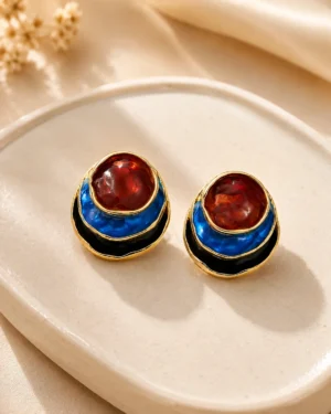 Blue & Red Enamel Earrings - Image 3