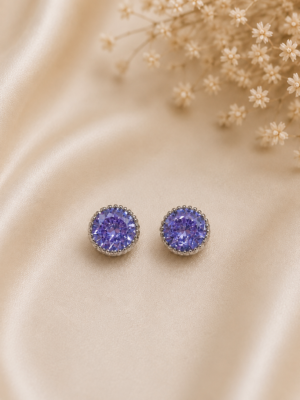 Amethyst Round Crystal Stud Earrings - Image 3