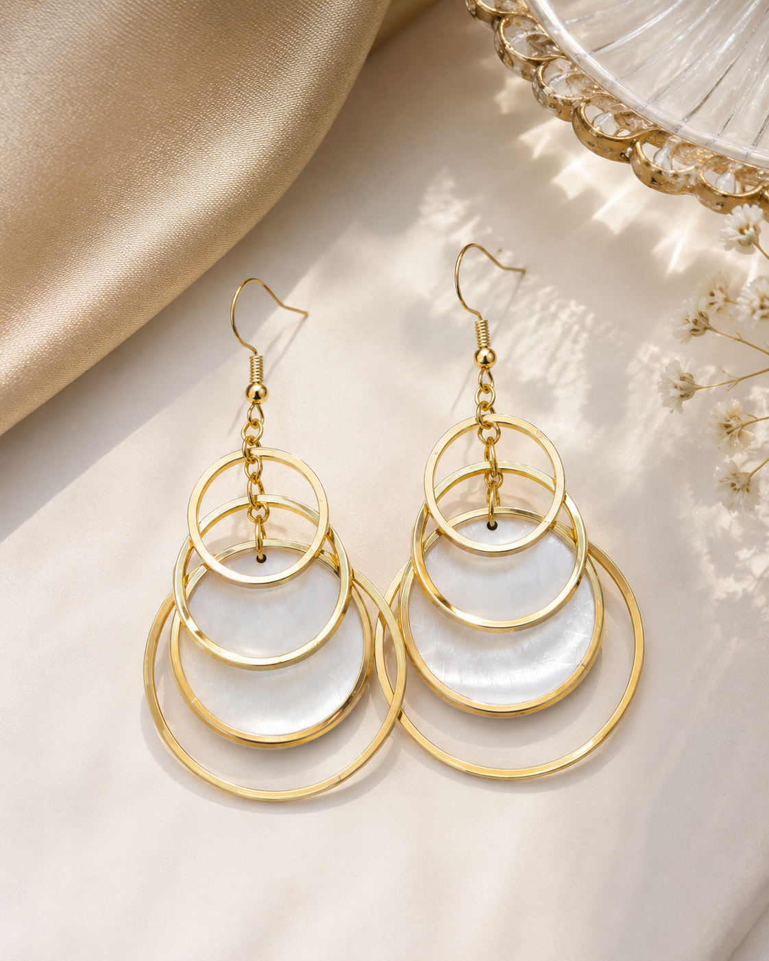 Luxe Gold Circle Dangle Earrings Luxe Gold Circle Dangle Earrings with Shell Accents